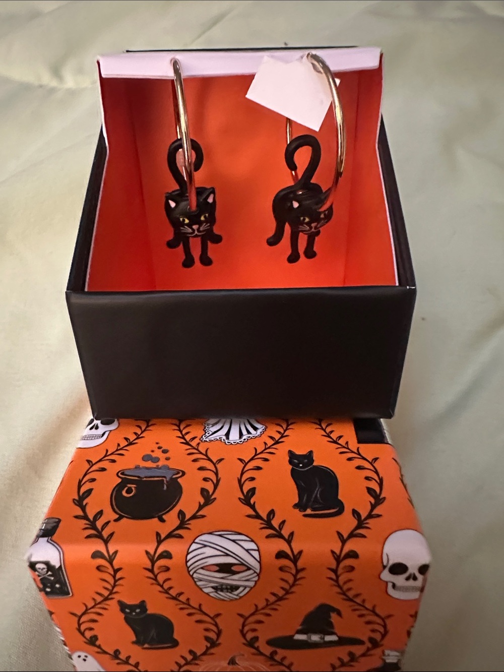Black Cat Hoop Earrings - New. 3D New